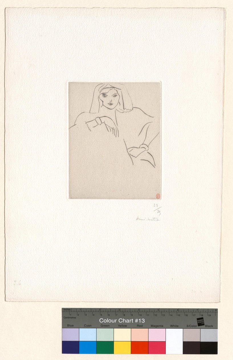 Ung kvinne lent på albuen, med slør over hodet av Henri Matisse