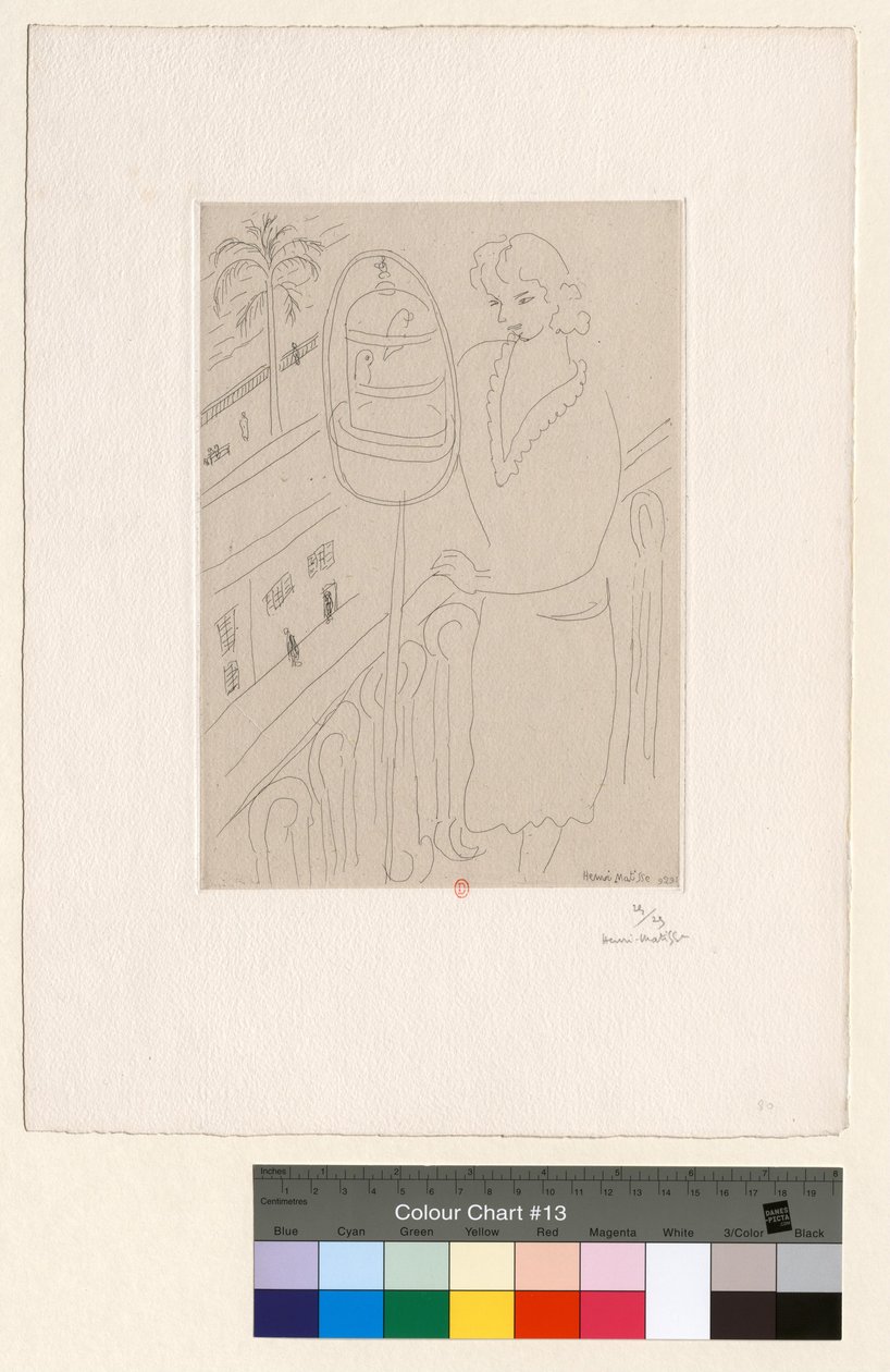 Ung kvinne på balkongen som betrakter parakitter av Henri Matisse