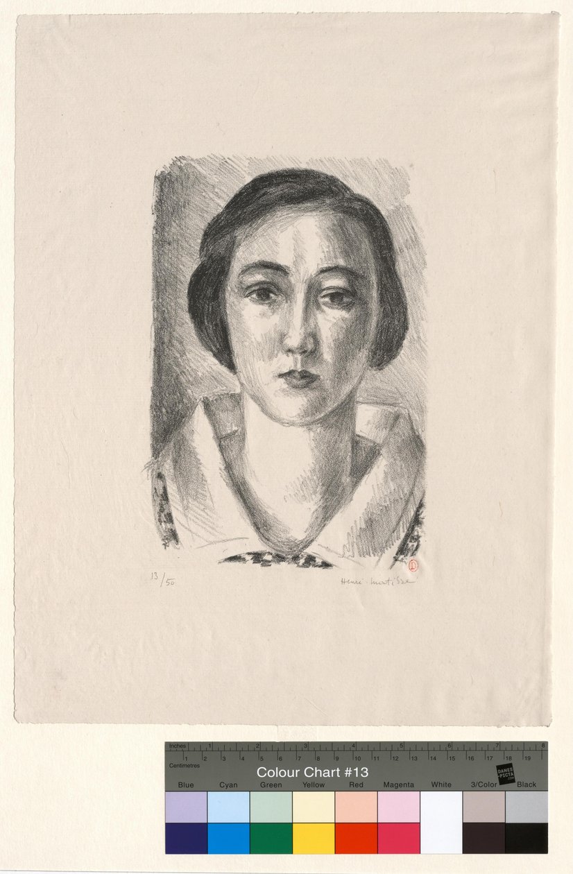 Ung jente i blomstret kjole med organdikrage av Henri Matisse