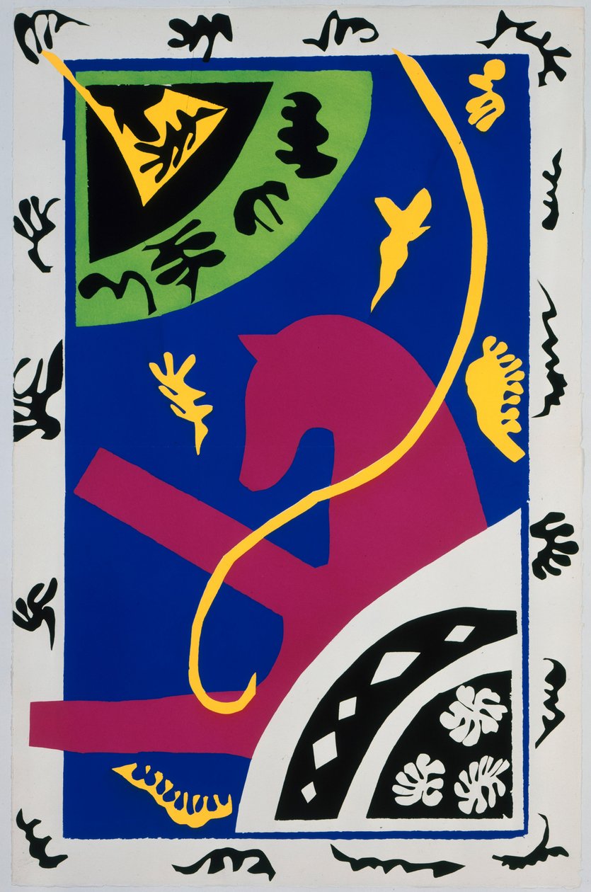 Hesten, rytterinnen og klovnen. Fra «Jazz». Plate V. S. 34 av Henri Matisse