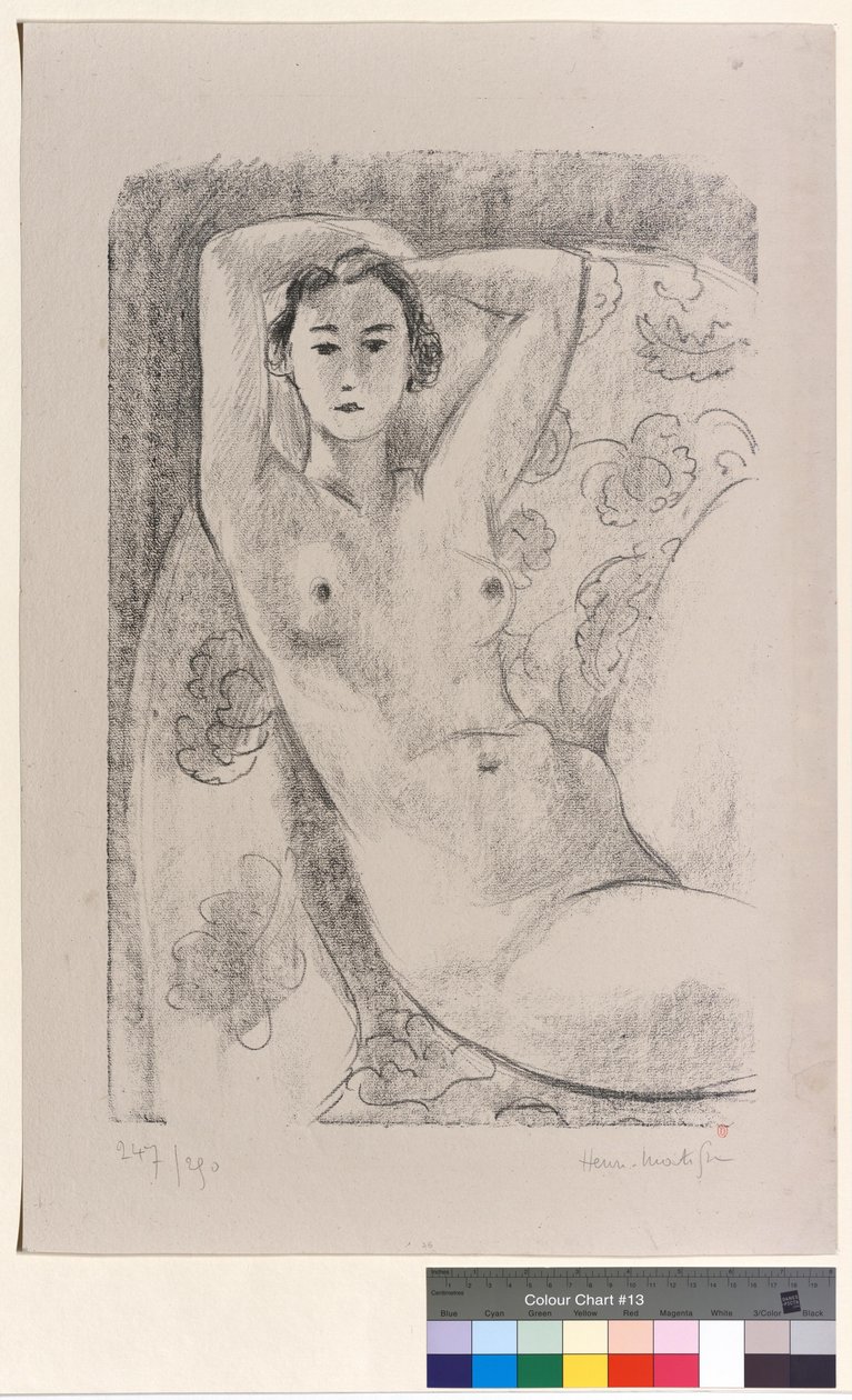 Sittende akt i en lenestol med blomsterdekor av Henri Matisse