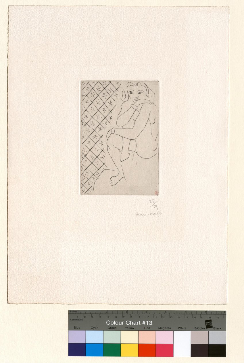 Sittende akt, bakgrunn med stjerneformede fliser av Henri Matisse