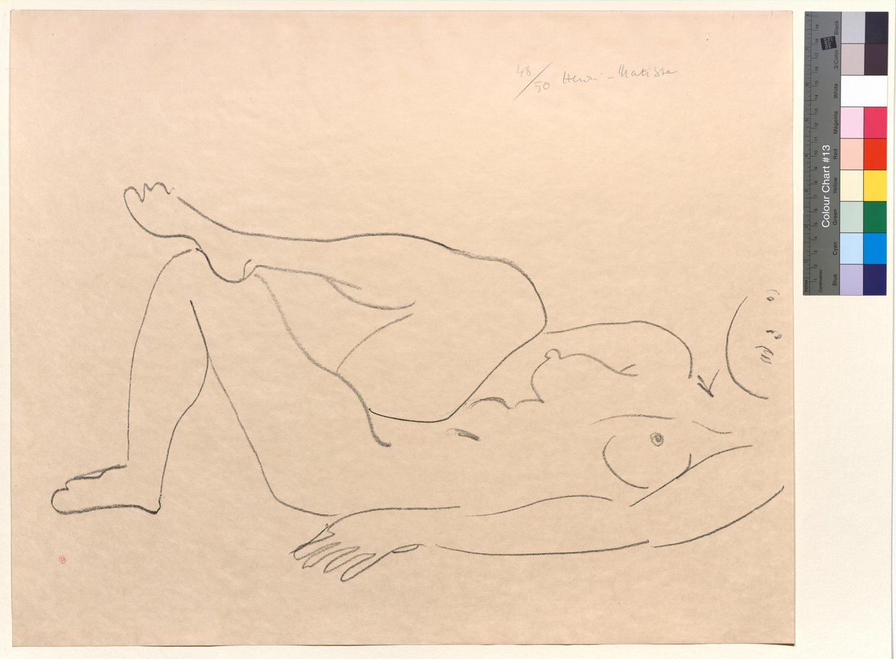 Liggende akt med ufullstendig ansikt: studie av ben av Henri Matisse