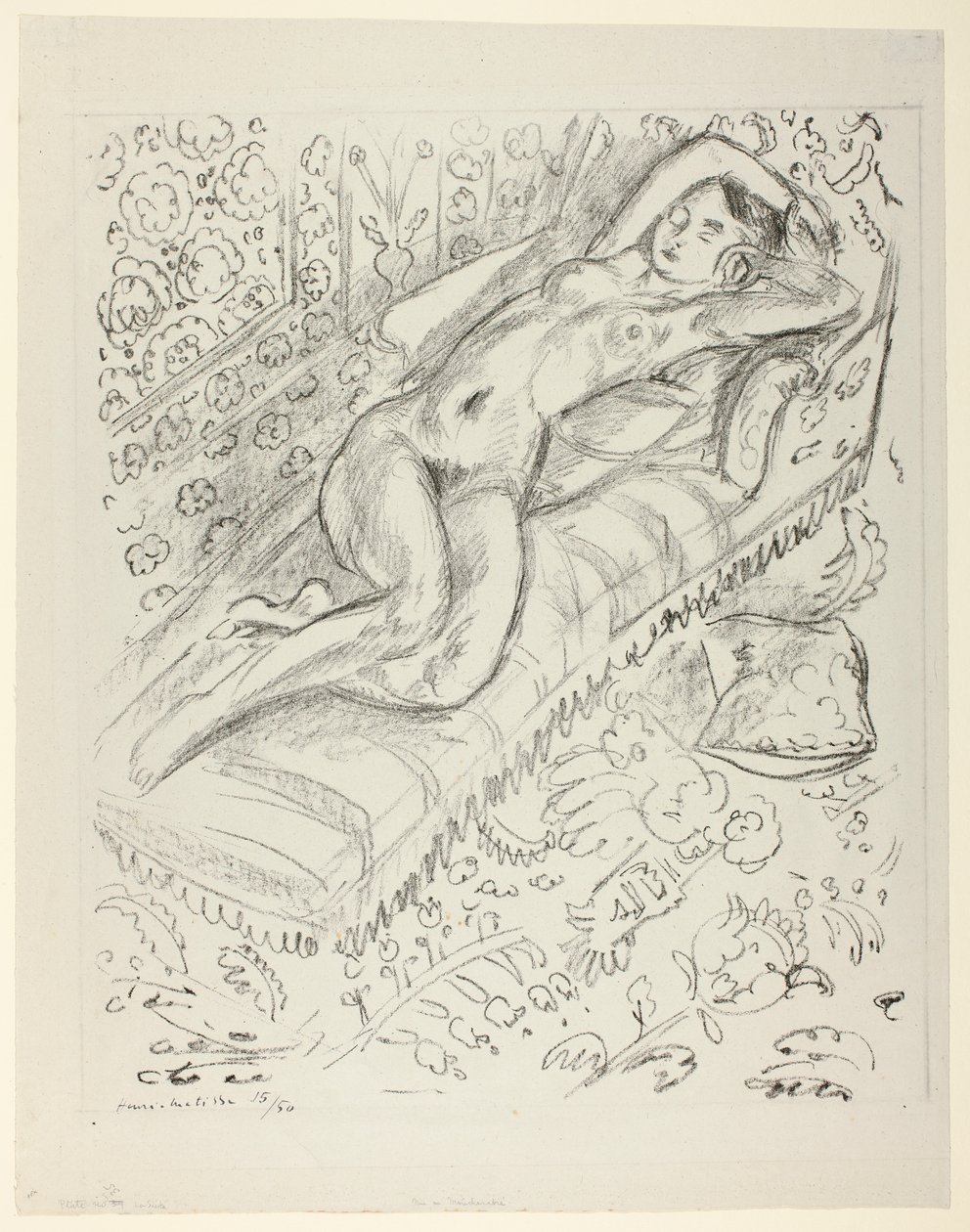 Hvilende naken på en sjeselong med mashrabiya-bakgrunn av Henri Matisse