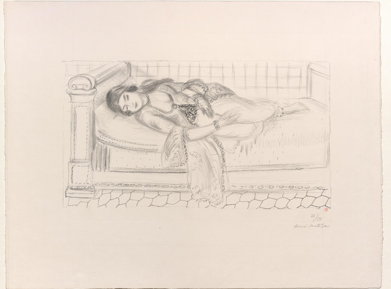 Orientalsk kvinne på en sjeselong, gulv av røde fliser av Henri Matisse