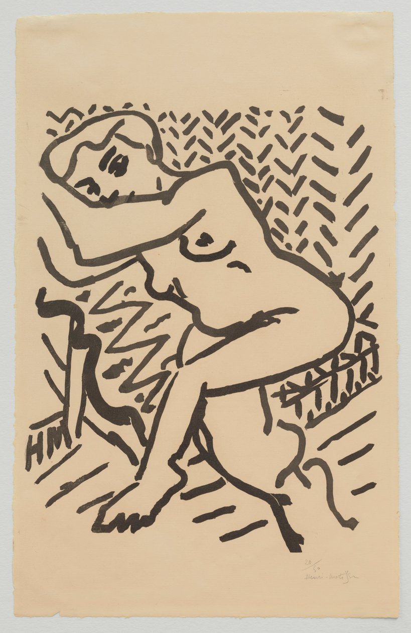Sittende nakenstudie [Lite lyst tresnitt] av Henri Matisse