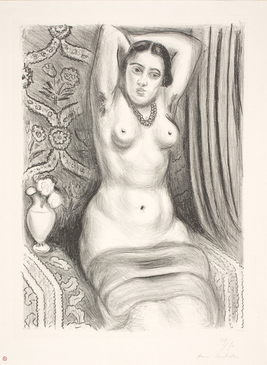 Sittende kvinnelig nakenmodell med armene foldet bak ryggen (odalisk) av Henri Matisse