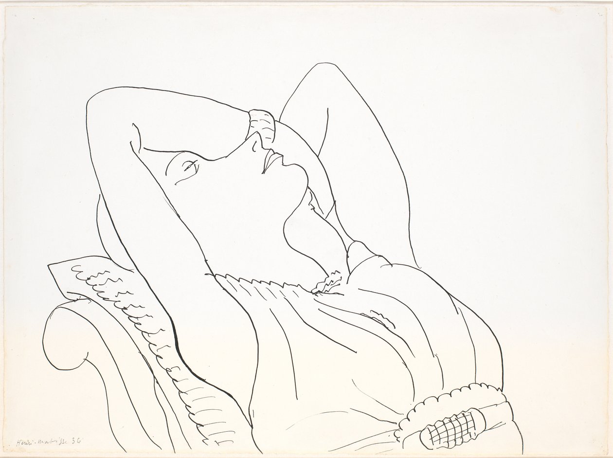 Tilbakelent kvinne med armene over hodet, halvfigur av Henri Matisse