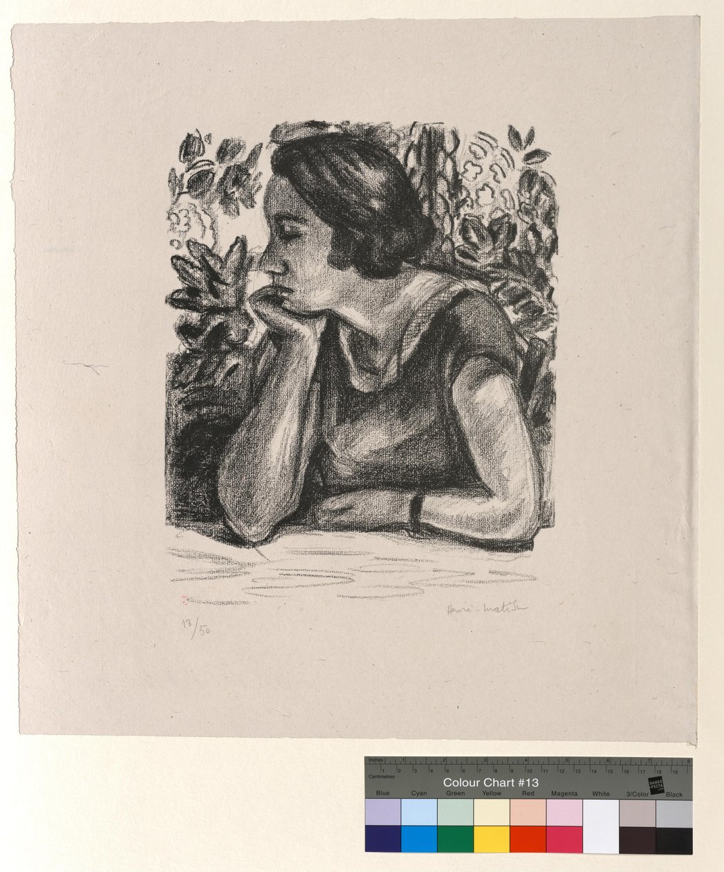 Ansikt i profil hvilende på en arm, skjerm i Ludvig XIV-stil av Henri Matisse
