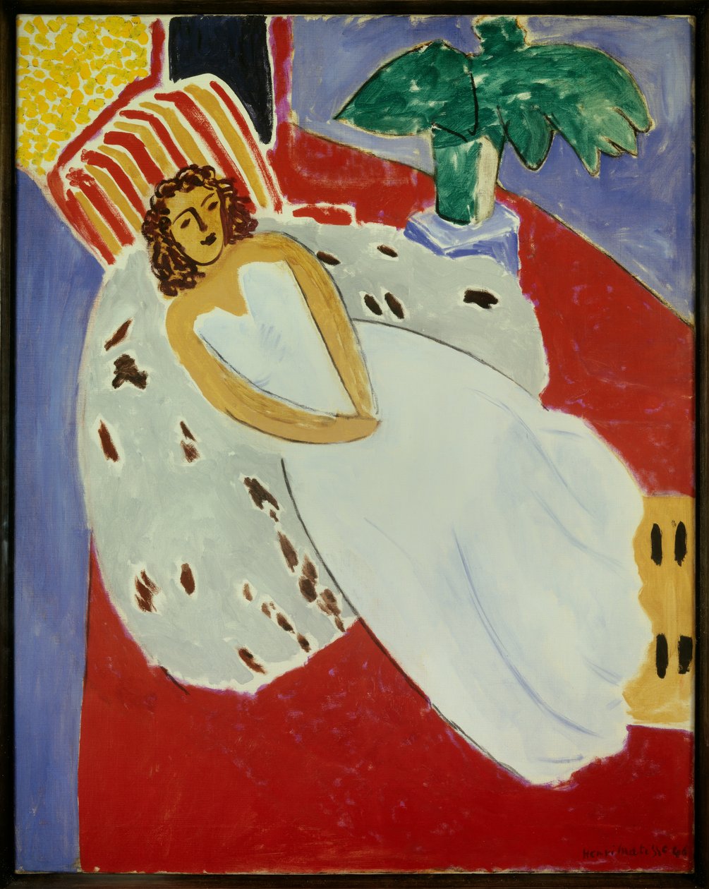 ung jente i hvitt på rød bakgrunn 1946 (olje på lerret) av Henri Matisse