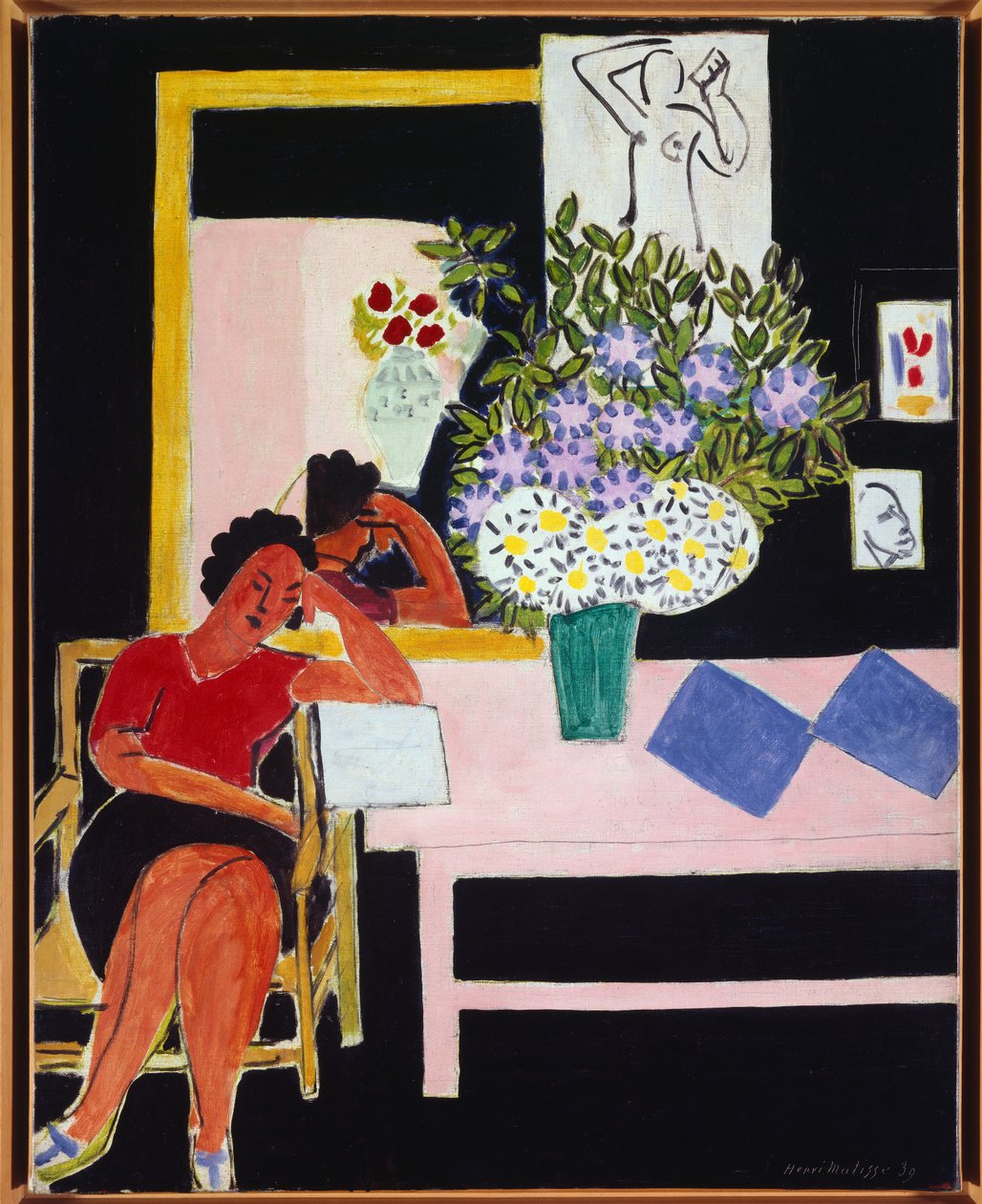 leselampe på svart bakgrunn 1939 (olje på lerret) av Henri Matisse