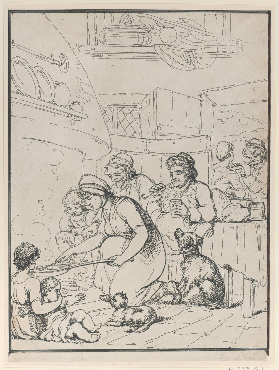 Hytteboere, med peis, 1799. av Henri Merke