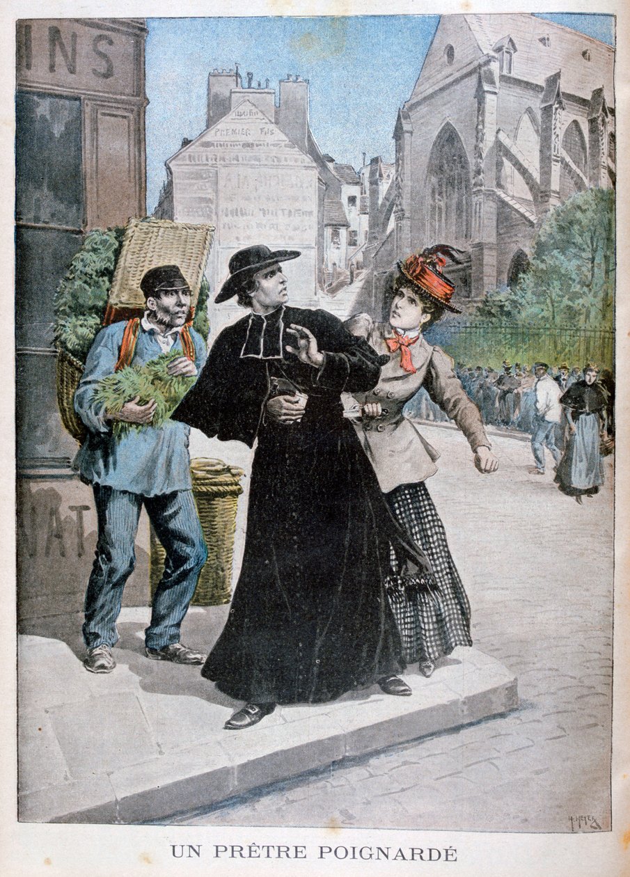 En katolsk prest blir knivstukket av en kvinne på gaten, Frankrike, 1897 av Henri Meyer