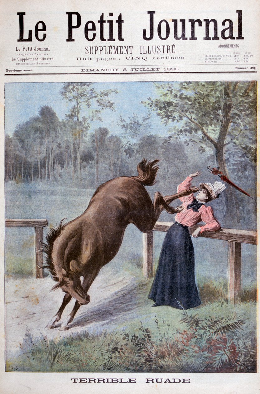 En ung kvinne blir sparket av en hest, 1898 av Henri Meyer