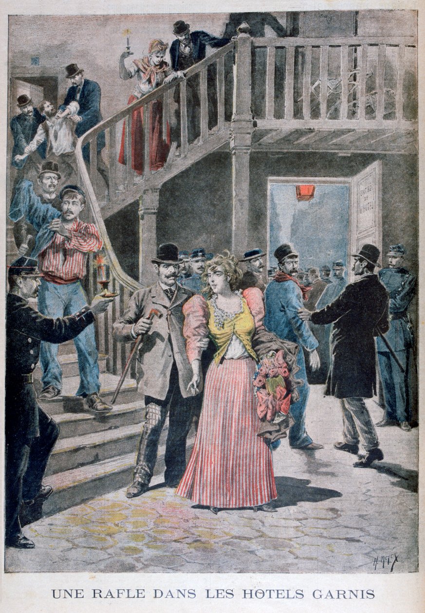 Arrestasjon av prostituerte på et parisisk hotell, 1895 av Henri Meyer