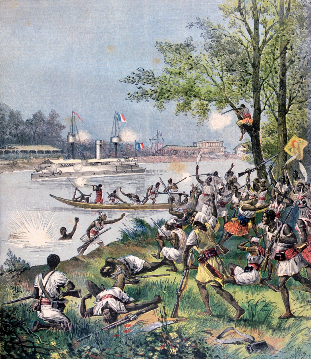 Angrep på landsbyboerne i Dahomey av franskmennene, 1892 av Henri Meyer