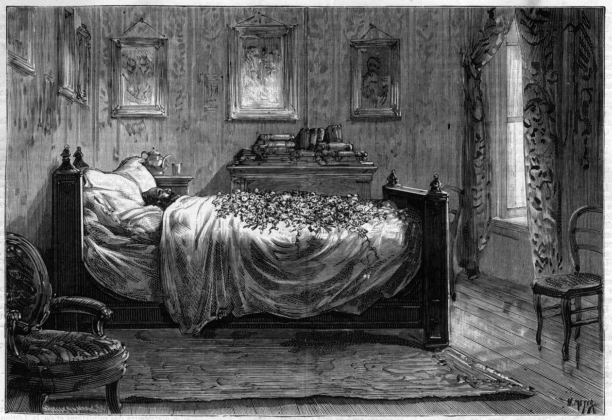 Leon Gambettas død (1838-1882) Fransk politiker - Mortuary Chamber - i "The Illustrous Journal" fra 1883 - Tegning av Henri Meyer (1844-1899) av Henri Meyer