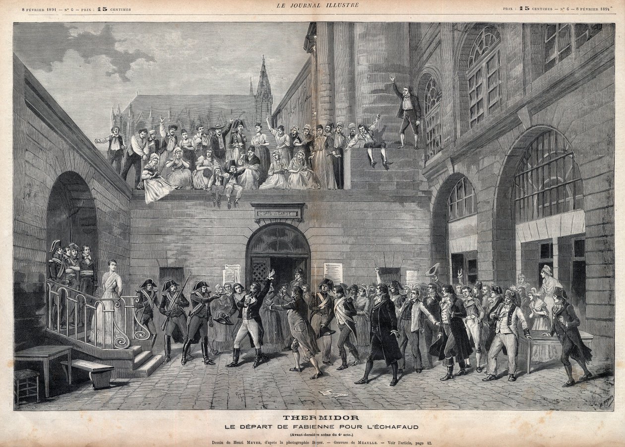 Fabiennes avreise til skaftet - før siste scene i fjerde akt av "Thermidor"" av Victorien Sardou - Tegning av Henri Meyer, i "Le journal illustrious"" fra 1891 av Henri Meyer