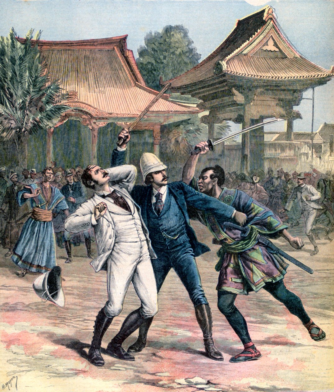 Mislykket attentat på Tsarevich Nicholas av Russland, Otsu, Japan, 1891 av Henri Meyer