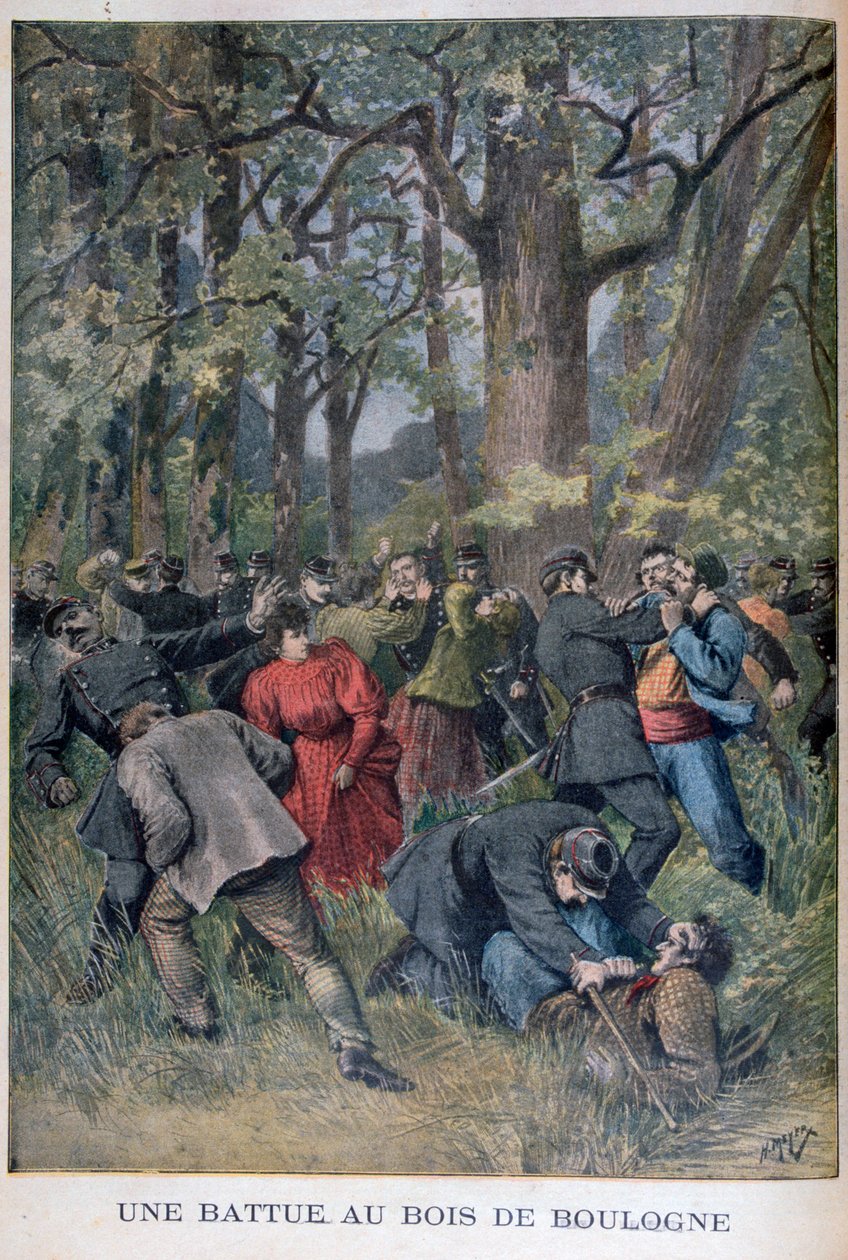 Kamp mellom gendarmer og sivile i Bois de Boulogne, Paris, 1895 av Henri Meyer
