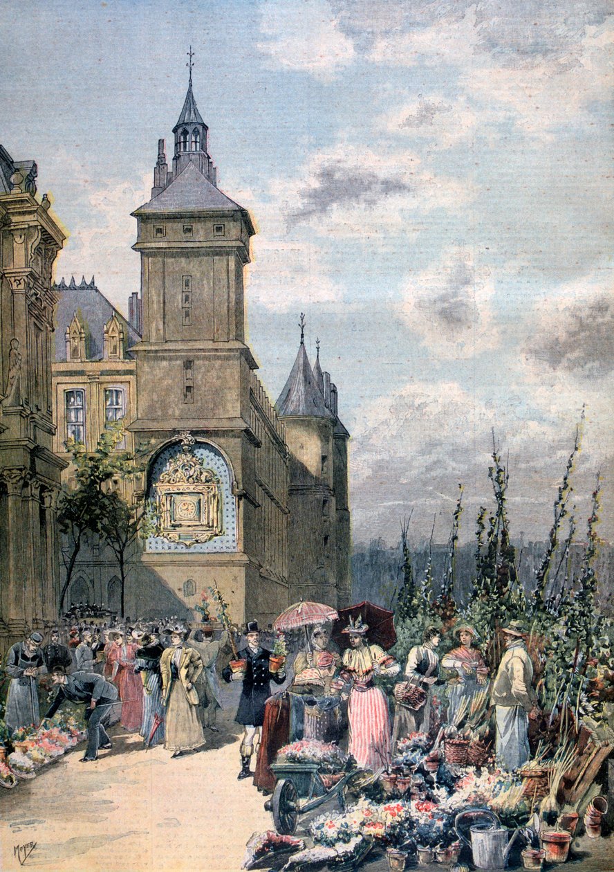 Blomstermarked om våren, Paris, 1893 av Henri Meyer