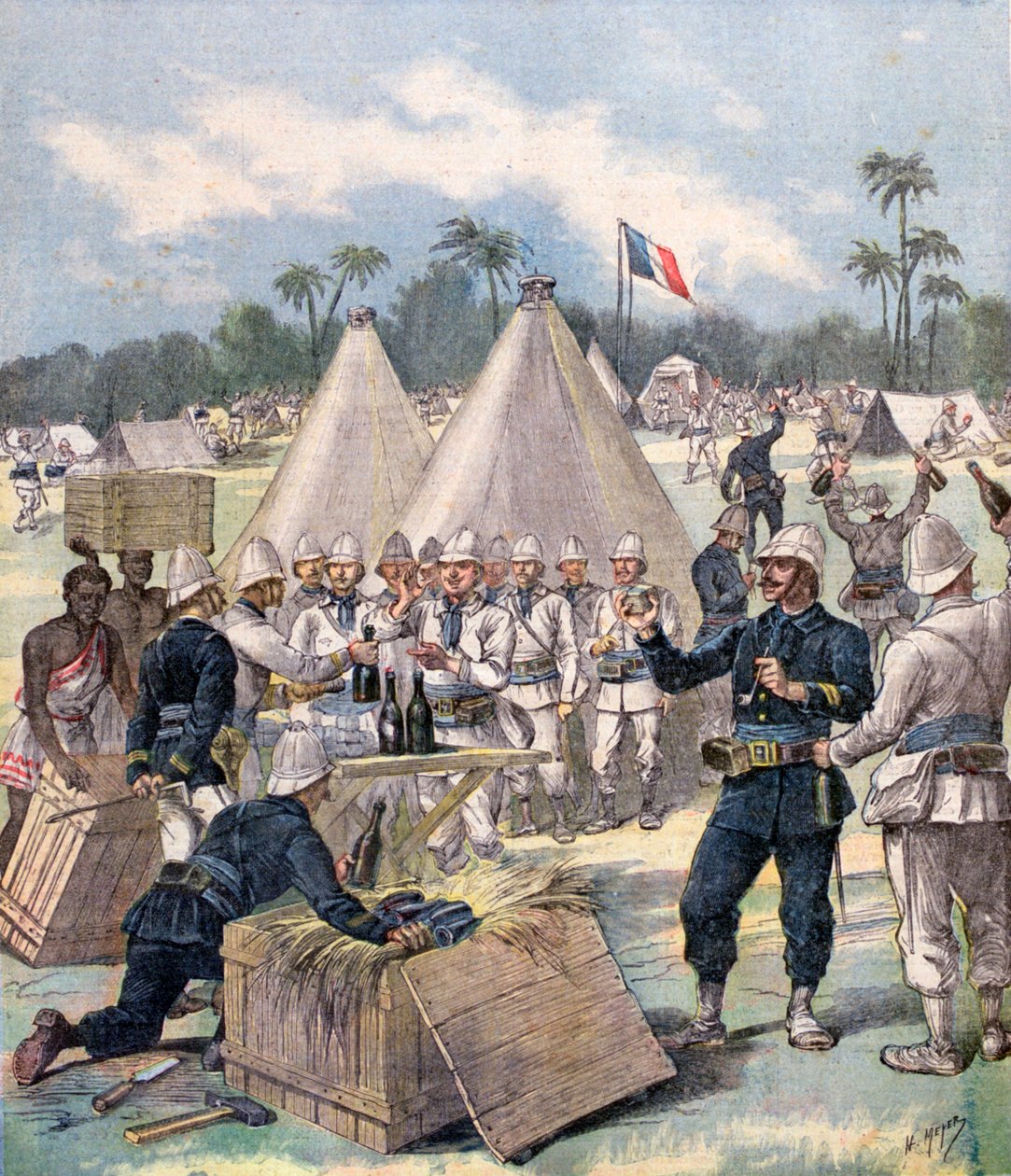 Franske soldater åpner nyttårsgaveesker i Dahomey, Afrika, 1892 av Henri Meyer