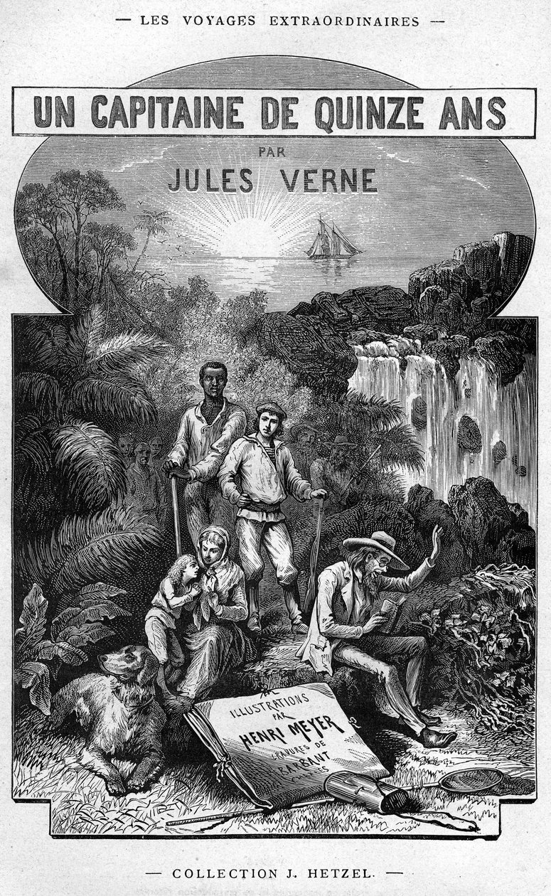 Frontispice fra Jules Vernes bok "En kaptein på femten år", Hetzel-utgaven/ Extraordinary Voyages 1878 av Henri Meyer
