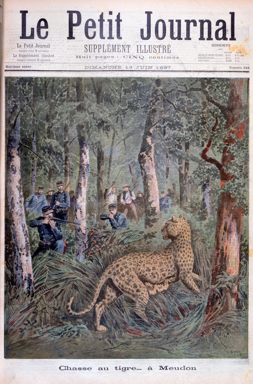 Jakt på en rømt leopard, Meudon, Paris, 1897 av Henri Meyer