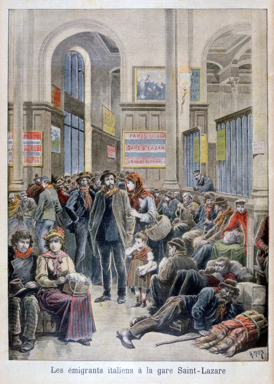 Italienske emigranter ved Gare Saint-Lazare, Paris, 1896 av Henri Meyer