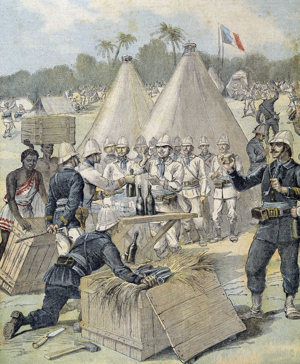 Nyttårsgaver til soldater i Dahomey (nå Benin) - i "" Le Petity Journal"" av 31.12.1892 av Henri Meyer