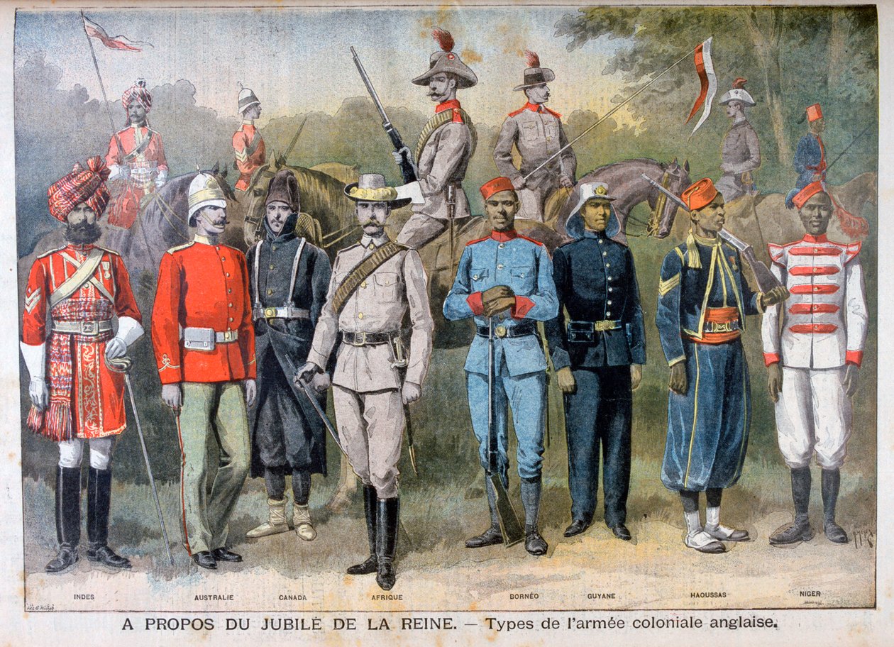 Militære uniformer fra den britiske kolonihæren, 1897 av Henri Meyer