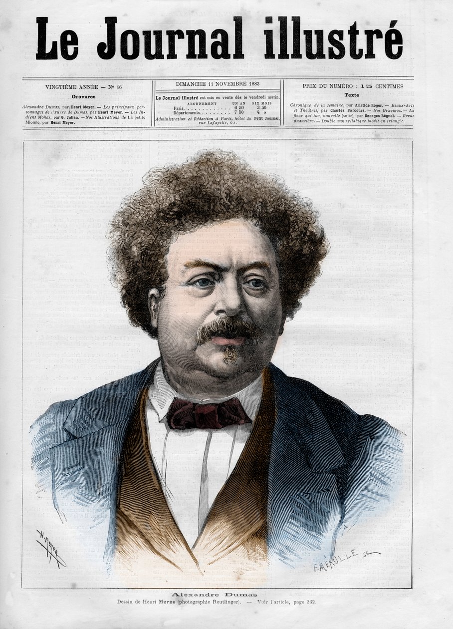 Portrett av Alexandre Dumas pere (1802-1870) Forside til "The Illustrous Journal" fra 1883 - Tegning av Henri Meyer (1844-1899) av Henri Meyer