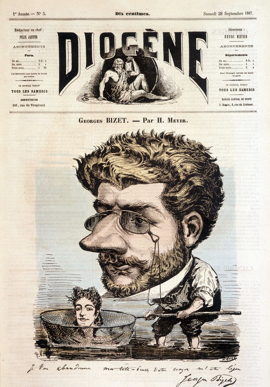Portrett av Georges Bizet av Meyer - i "" Diogenes", 28.09.1867. av Henri Meyer