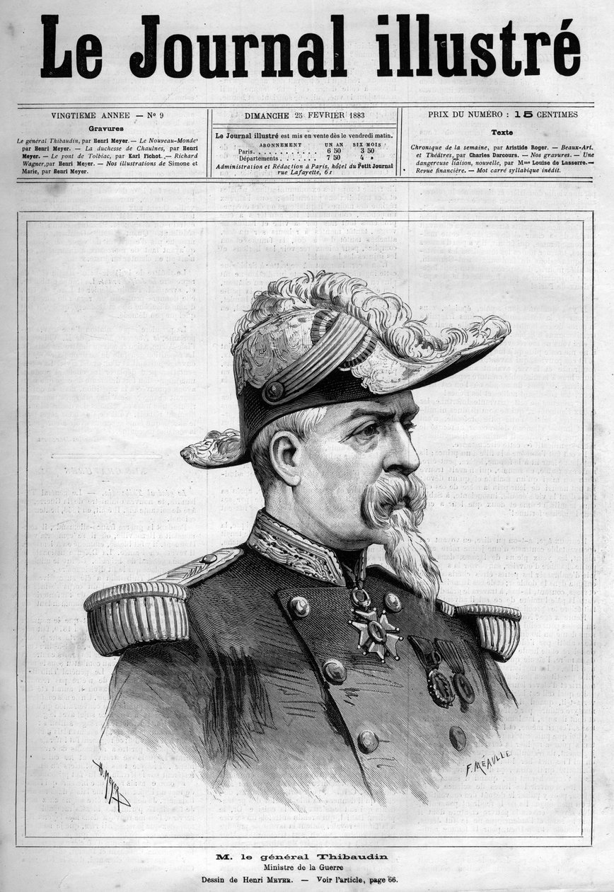 Portrett av Jean Thibaudin, fransk general og politiker (1822-1905) - Forside til "The Illustrous Journal" fra 1883 - Tegning av Henri Meyer (1844-1899) av Henri Meyer