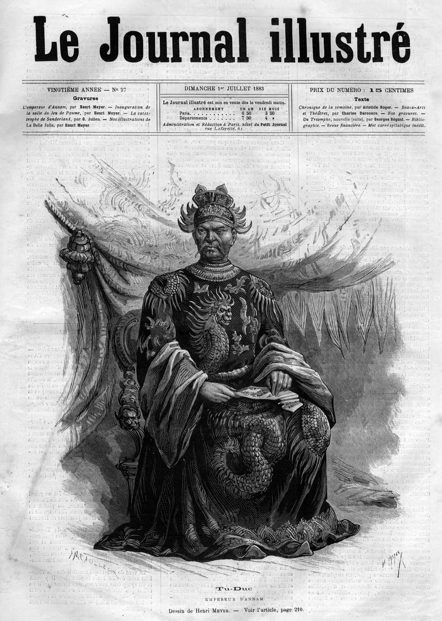 Portrait of Tu-Duc (Tu Duc) (1830-1883) Emperor of Annam (1848-1883) - Cover page of “The Illustrous Diary” from 1883 - Drawing by Henri Meyer (1844-1899) av Henri Meyer