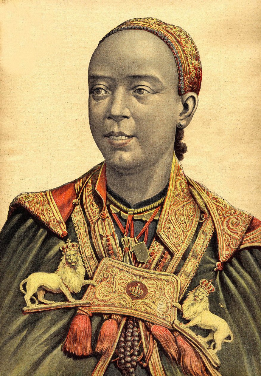 Portrett av keiserinnen av Abessinia og Etiopia Taitou (Taytu Betul). av Henri Meyer
