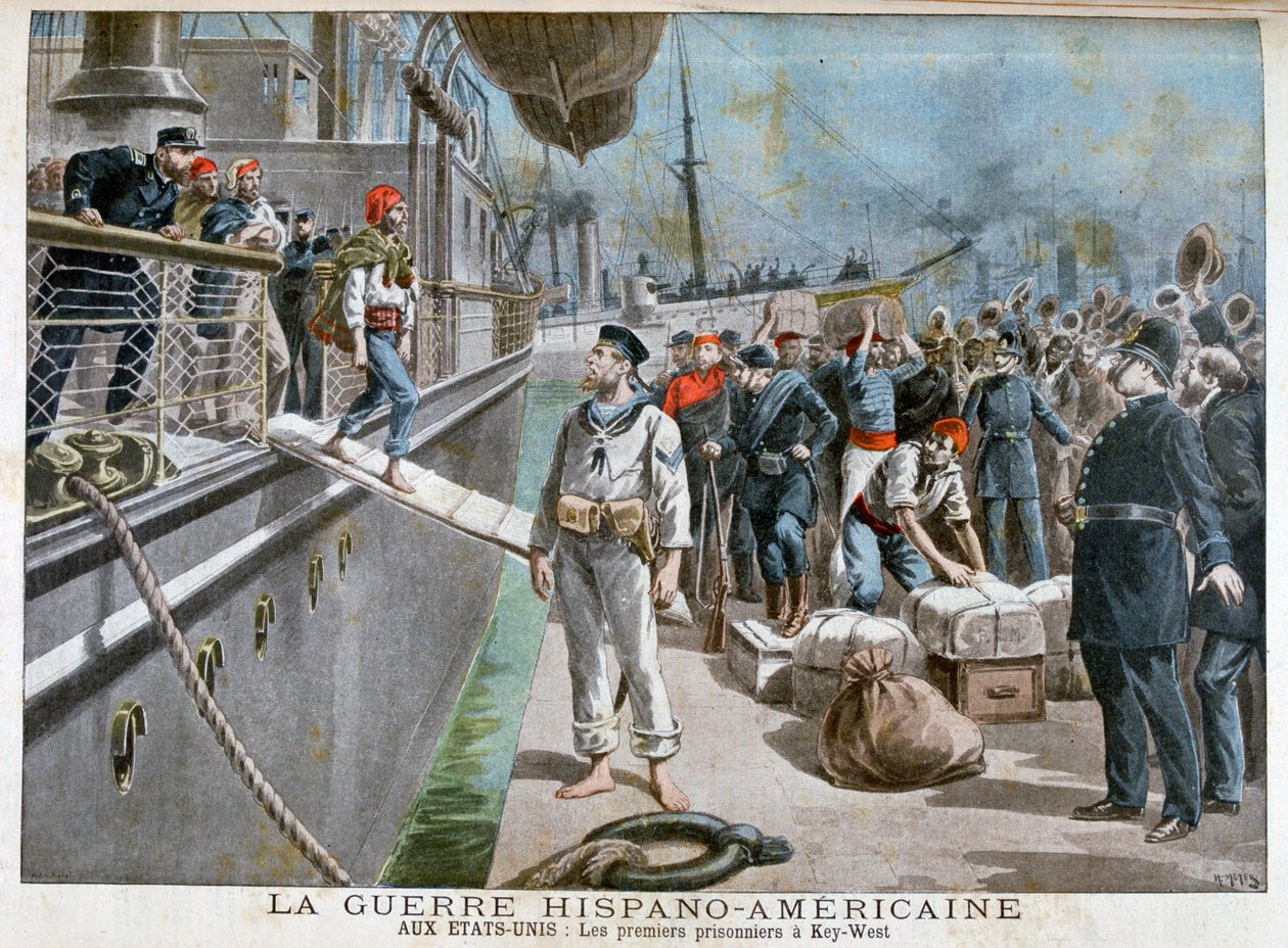 Spanske fanger som ankom Key-West, spansk-amerikansk krig, 1898 av Henri Meyer