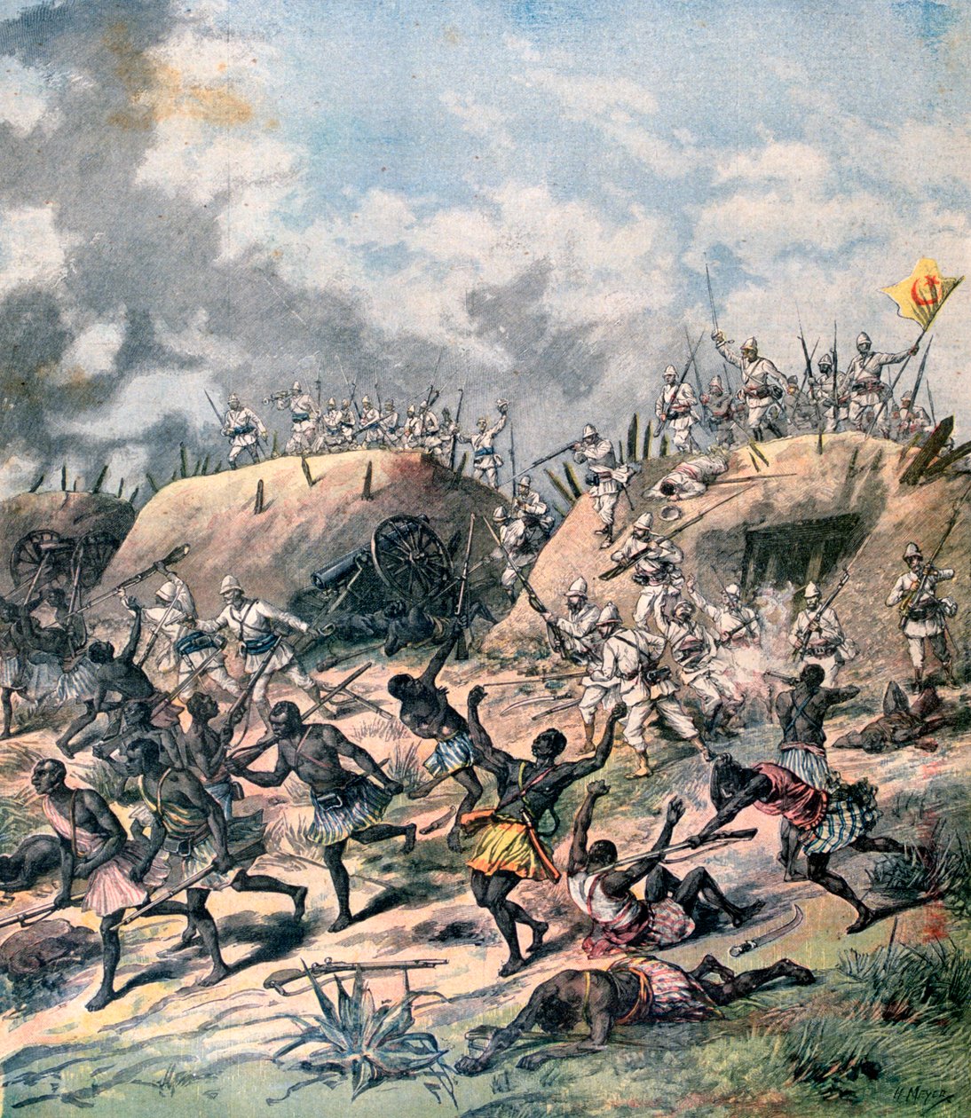 Det franske angrepet på Kana, Dahomey, Afrika, 1892 av Henri Meyer
