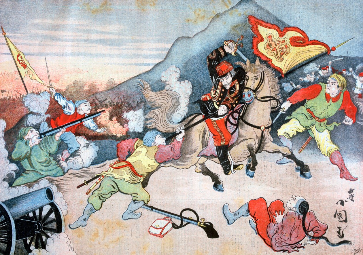 Inntak av det kinesiske flagget av en japansk offiser, 1894 av Henri Meyer