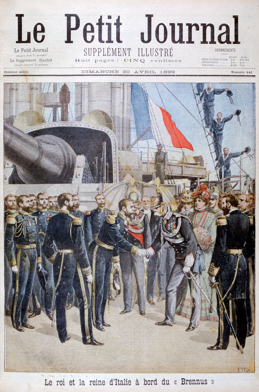 Kongen dronningen av Italia om bord på det franske slagskipet Brennus, 1899 av Henri Meyer