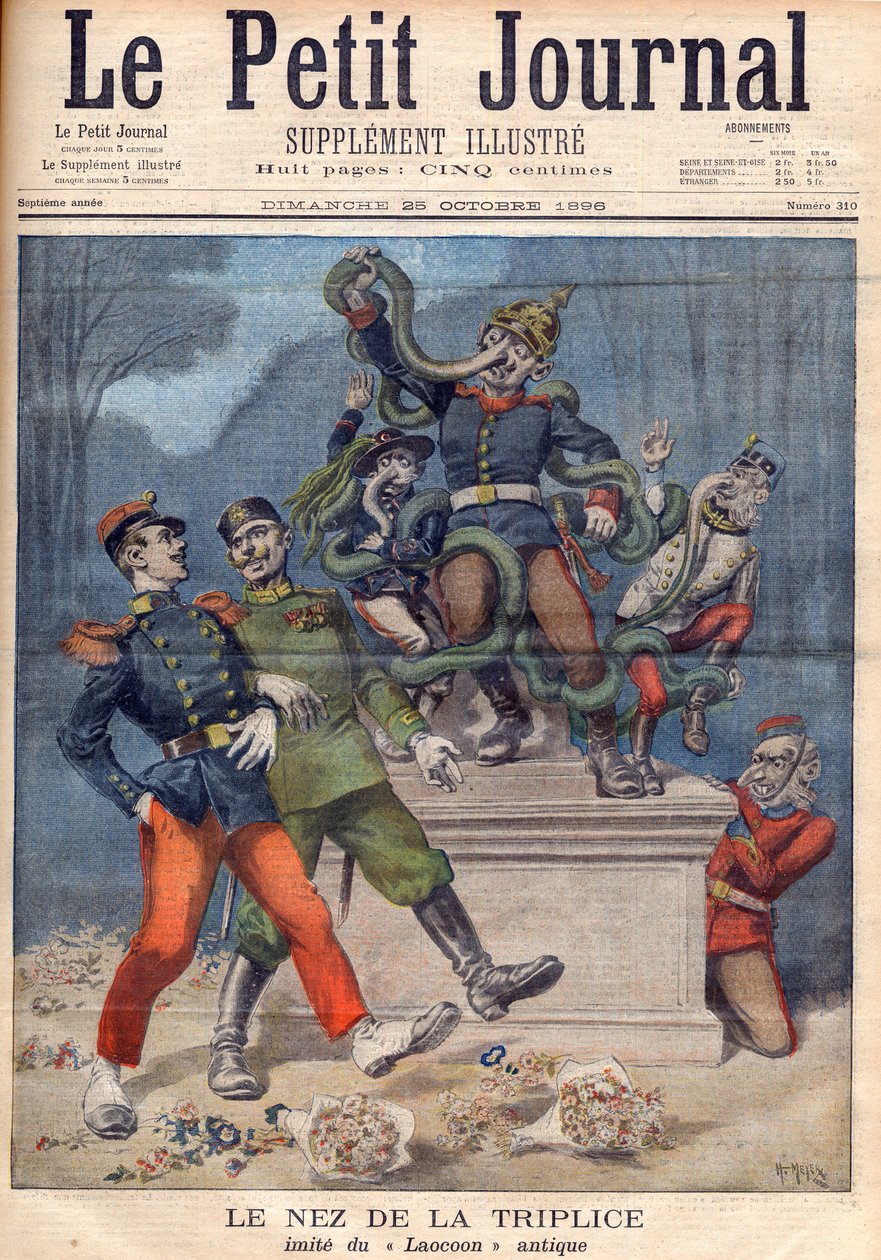 Nesen til Triplice etter Laocoon. Tyskland, Østerrike, Italia, foran den fransk-russiske alliansen i "Le Petit Journal", 25. oktober av Henri Meyer