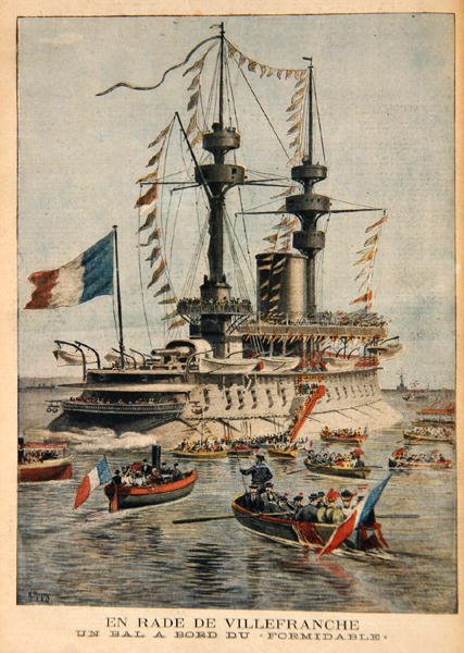 Villefranche Harbour, en ball om bord på Formidable, illustrasjon fra Le Petit Journal, gravert av P.H.G.V. Michel, 1. mars 1896 av Henri Meyer