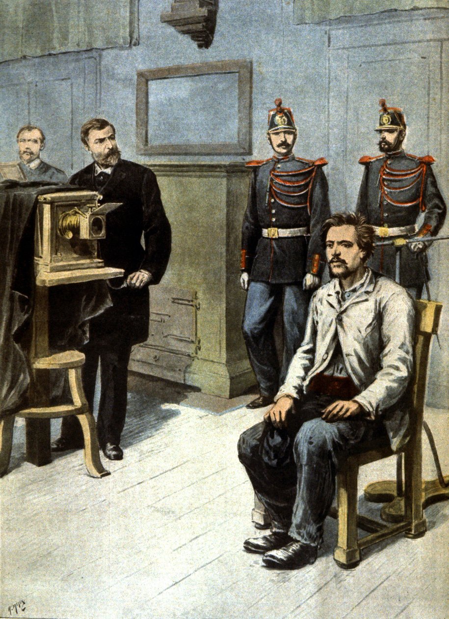 begynnelsen av antropometrisk fotografi, ca. 1895 (illustrasjon) av Henri Meyer
