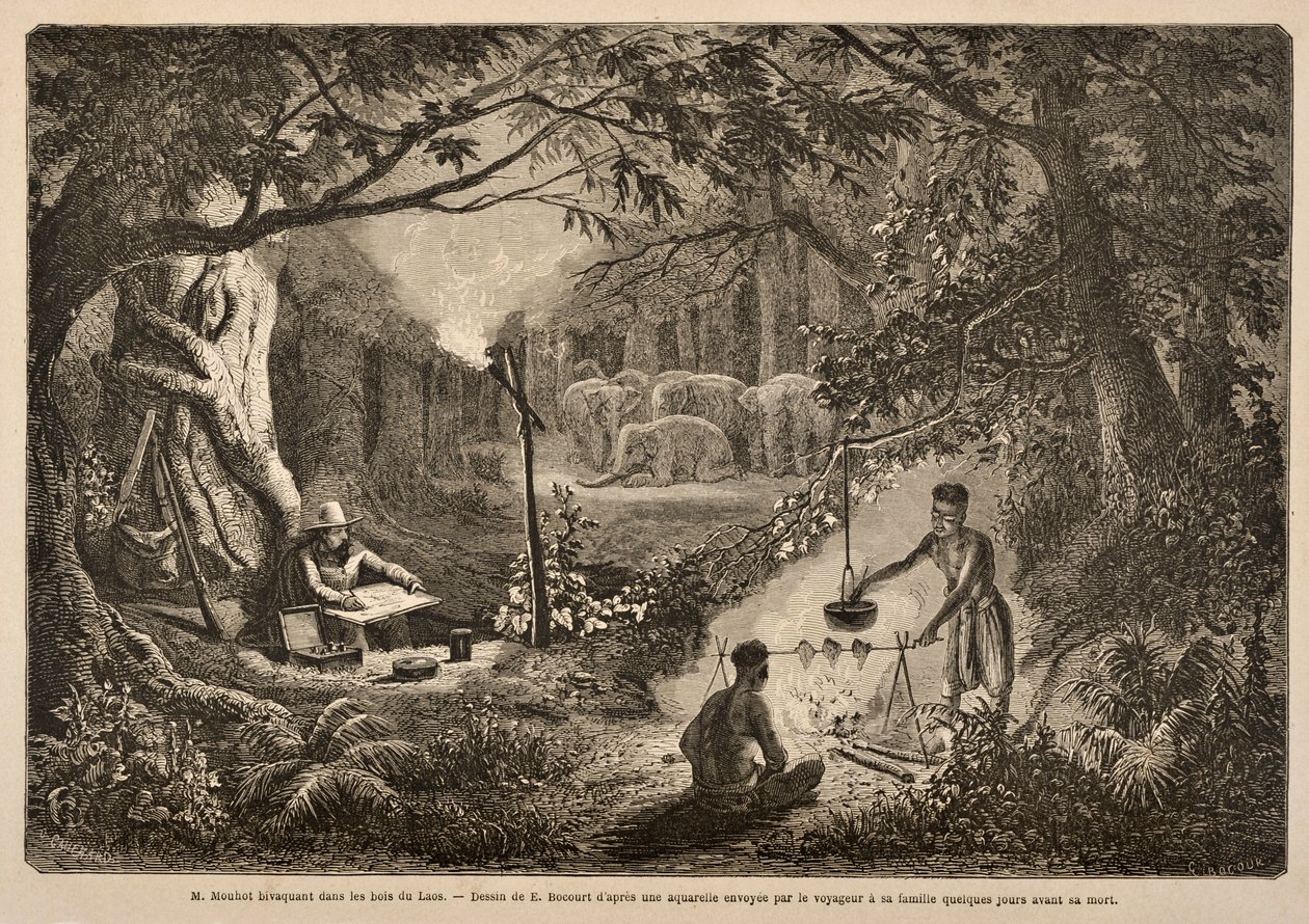 Henri Mouhot Camping in the Jungles of Laos, illustrasjon fra 