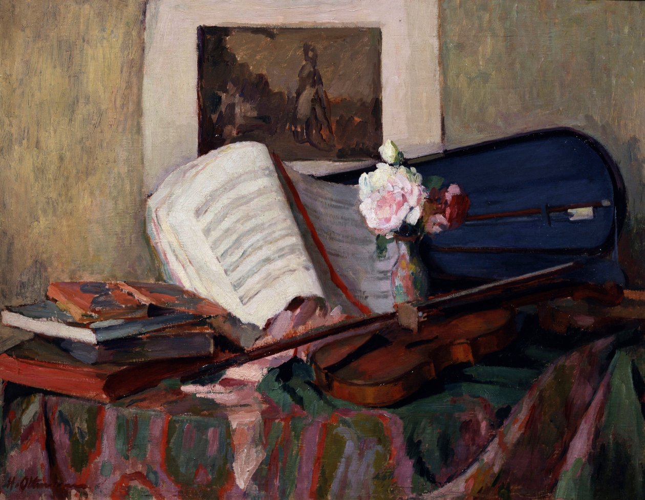 Stilleben med fiolin. Maleri av Henri Ottmann (1877–1927). Privat samling. av Henri Ottmann
