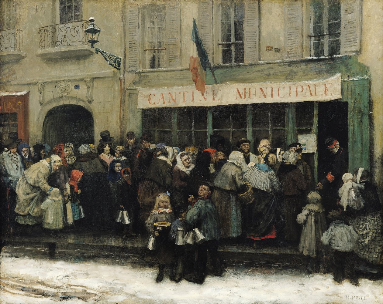Et suppekjøkken under beleiringen av Paris, etter 1870 (olje på lerret) av Henri Pille