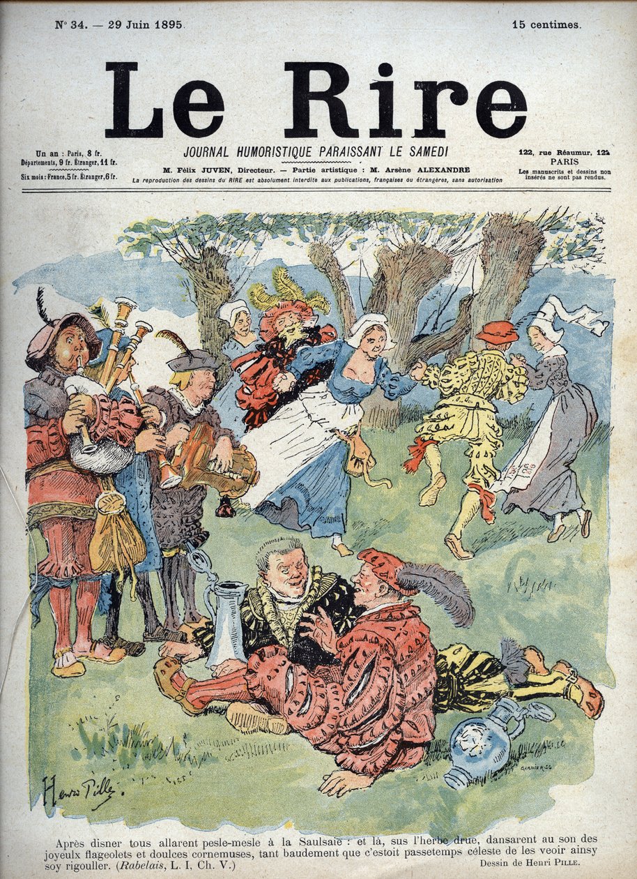 Landlig underholdning - Humoristisk tegning av Charles Henri Pille (1844-1897) som illustrerer en passasje av "Gargantua" av Rabelais. «The Laughs», 29. juni av Henri Pille