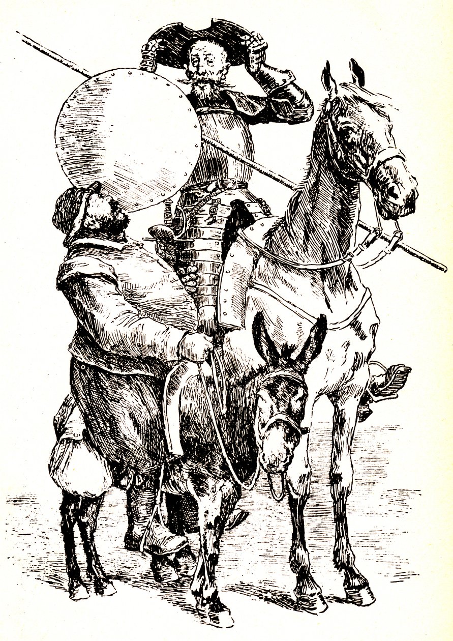 Don Quixote på hesten sin, ved siden av Sancho på eselet sitt av Henri Pille