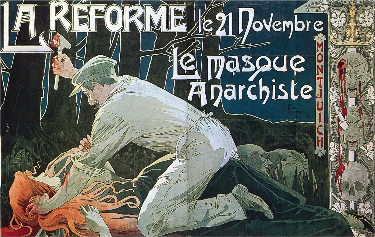 Reformasjonen 21. november, den anarkistiske masken, 1897 av Henri Henri Antoine Théodore Livemont