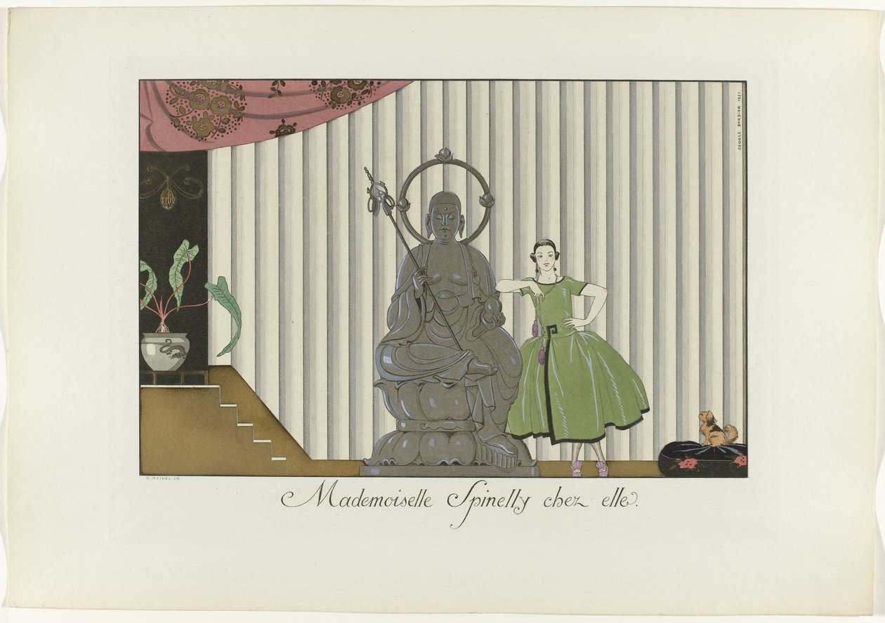 Frøken Spinelly hjemme. (tittel på objekt) The Happiness of the Day eller Fashionable Graces (serietittel) av Henri Reidel